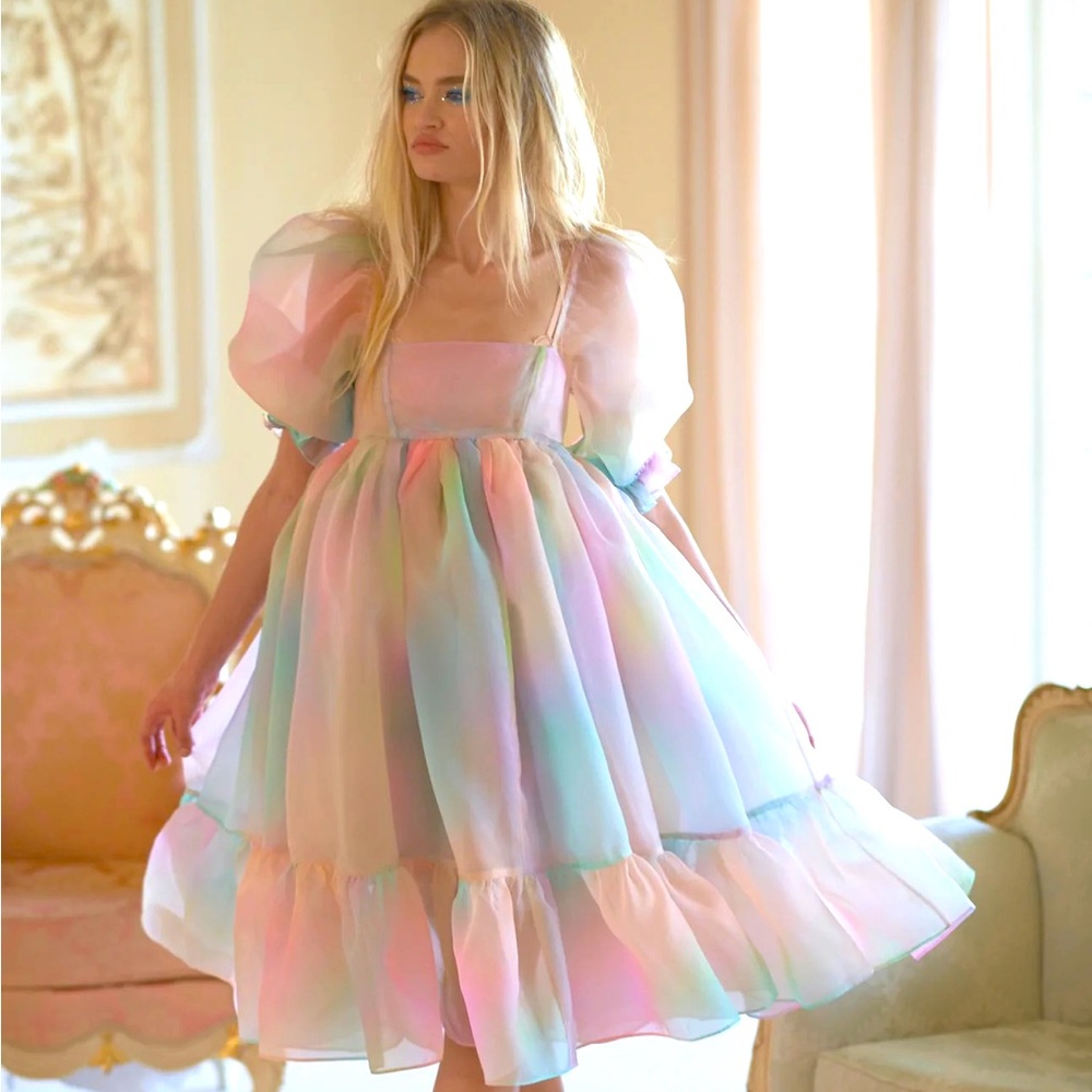 Rainbow French puff selkie dress